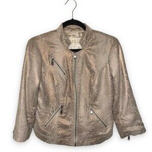 BKE Gold Metallic Faux Suede Moto Jacket Women Size Medium Motorcycle Crop